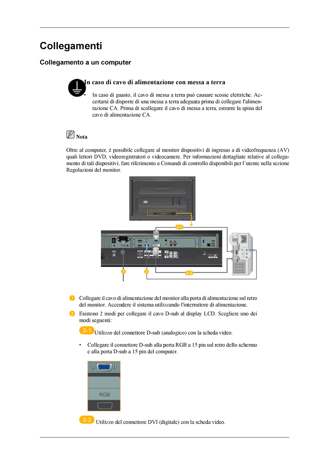 Samsung LH32MGPLBC/EN, LH32MGTLBC/EN manual Collegamenti, Collegamento a un computer 