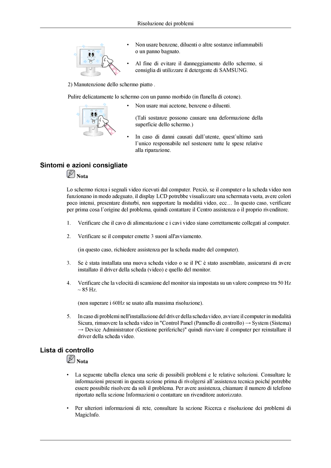 Samsung LH32MGPLBC/EN, LH32MGTLBC/EN manual Sintomi e azioni consigliate, Lista di controllo 