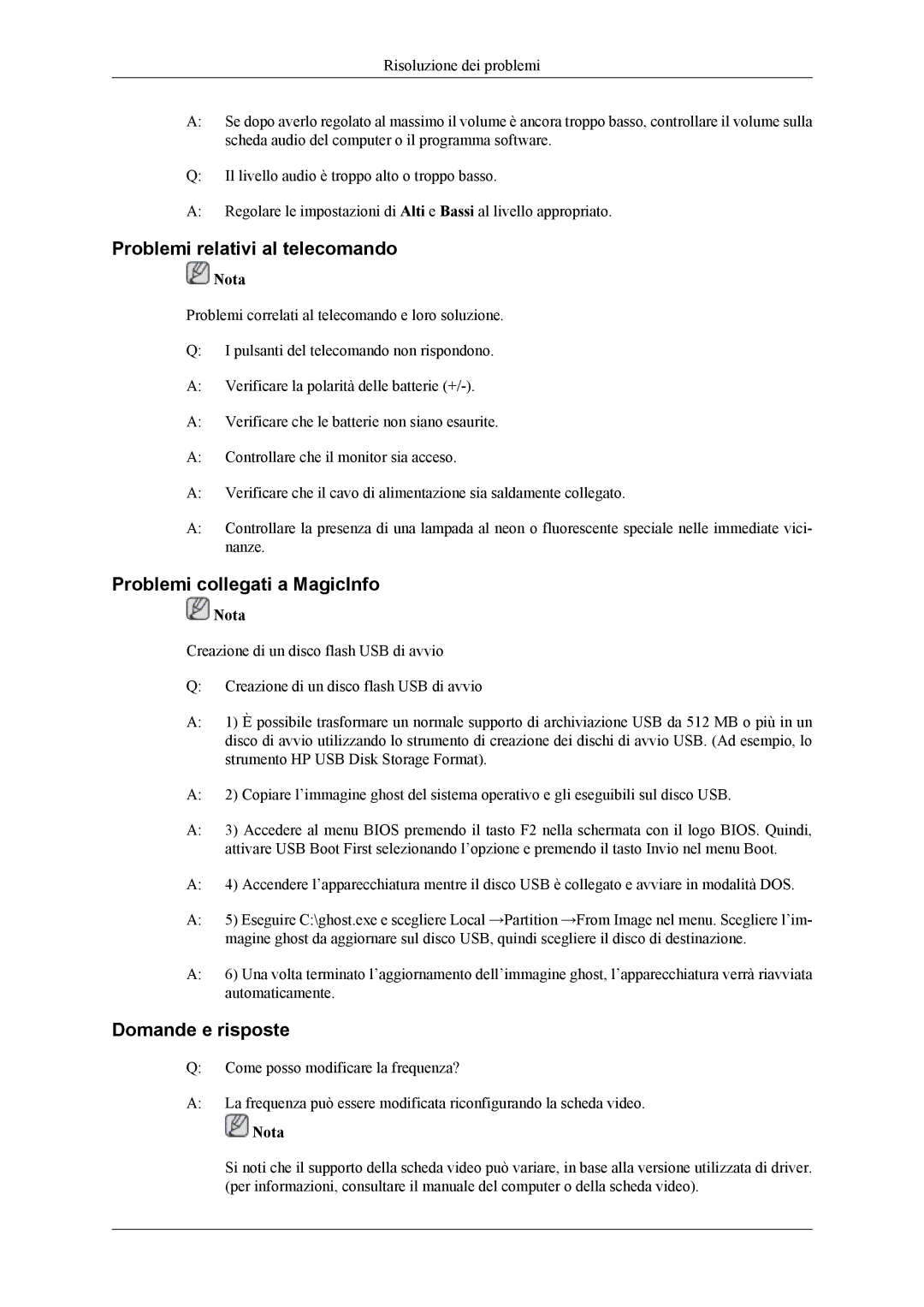 Samsung LH32MGTLBC/EN, LH32MGPLBC/EN Problemi relativi al telecomando, Problemi collegati a MagicInfo, Domande e risposte 