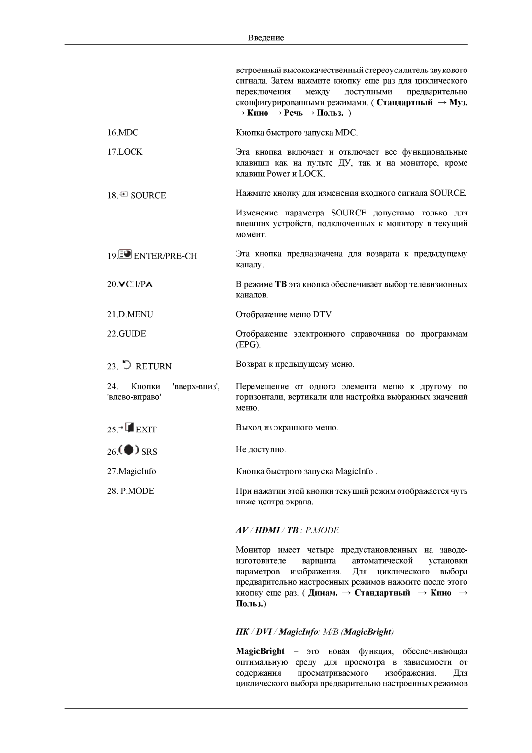 Samsung LH32MGTLBC/EN, LH32MGPLBC/EN manual 21.D.MENU Guide Return, AV / Hdmi / ТВ P.MODE 