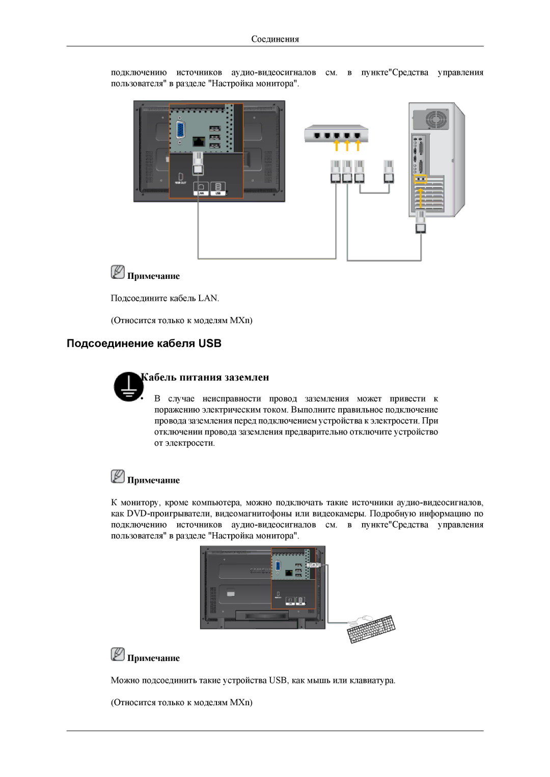 Samsung LH32MGTLBC/EN, LH32MGPLBC/EN manual Подсоединение кабеля USB 