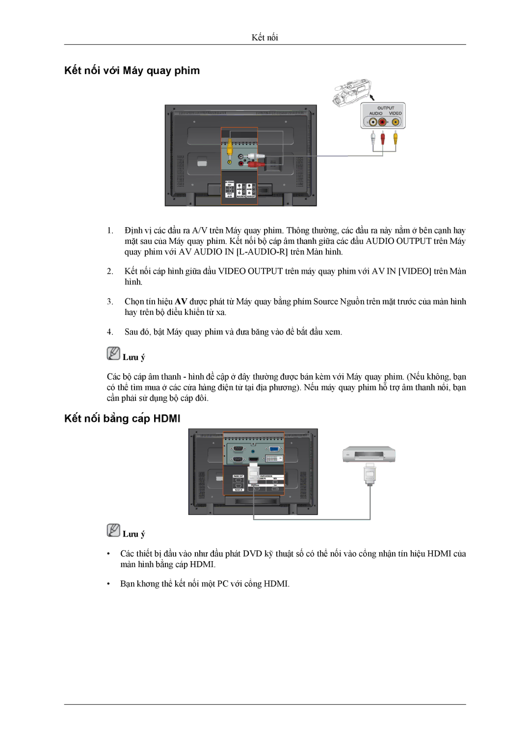 Samsung LH32MGPLBC/XV, LH32MGTLBC/XV manual Kết nối với Máy quay phim, Kết nối bằng cáp Hdmi 