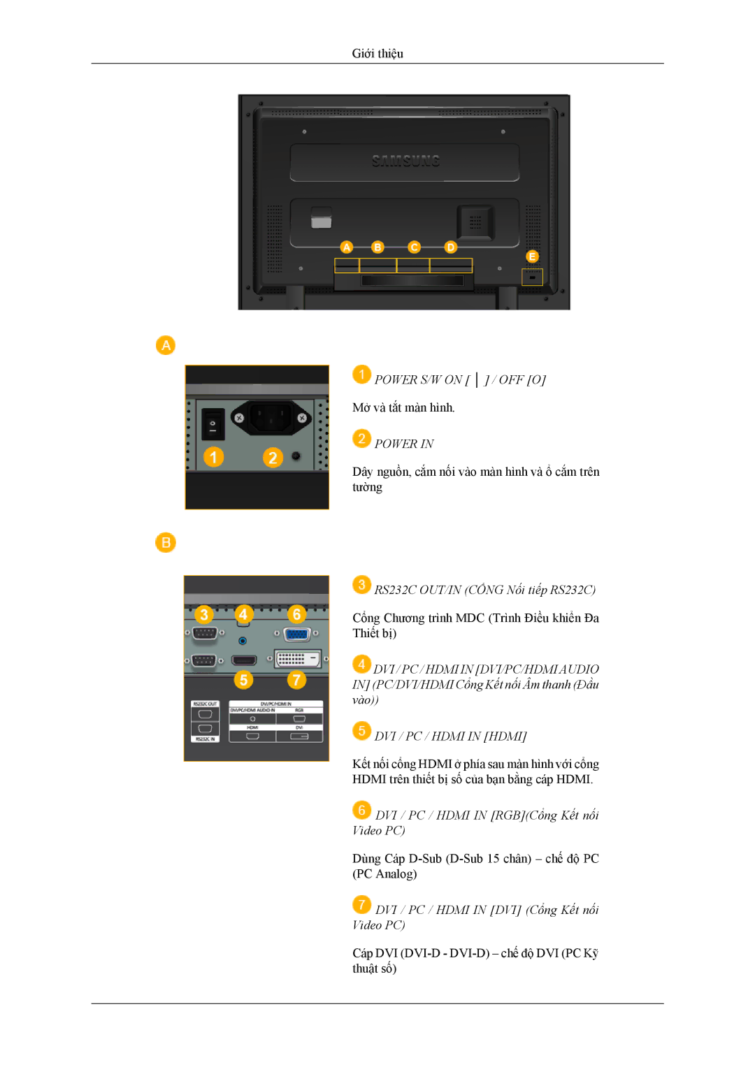 Samsung LH32MGPLBC/XV, LH32MGTLBC/XV manual Power, DVI / PC / Hdmi in Hdmi 