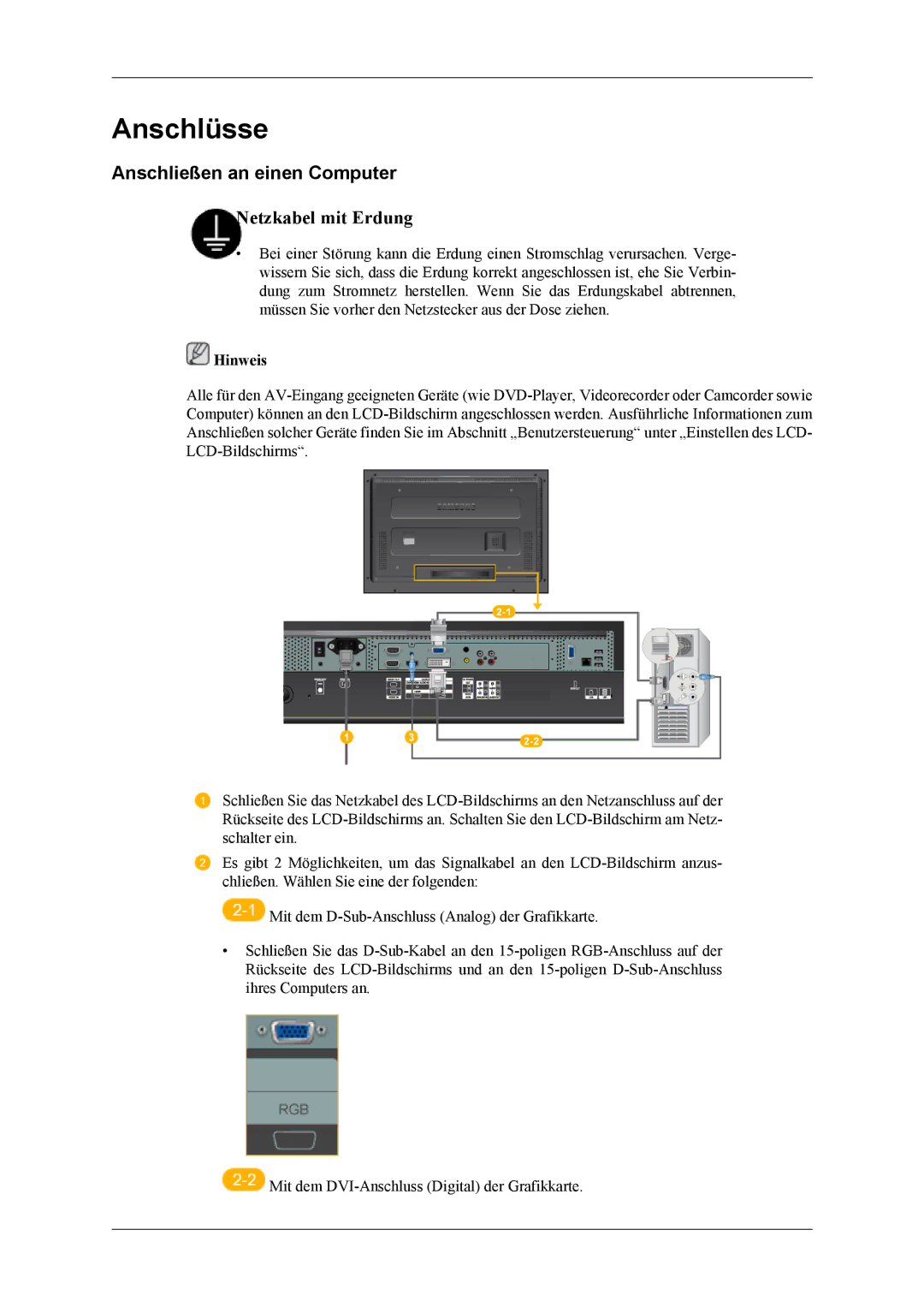 Samsung LH32MGTPBC/XJ, LH32MGTLBC/EN, LH32MGPLBC/EN manual Anschlüsse, Anschließen an einen Computer 