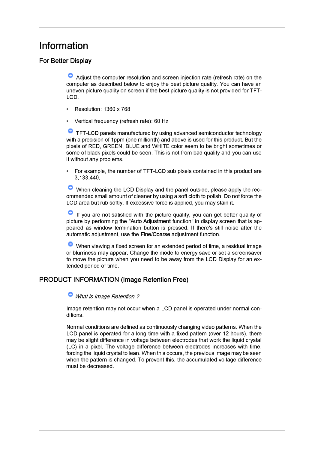 Samsung LH32MGQMBC/EN manual For Better Display, Product Information Image Retention Free, What is Image Retention ? 