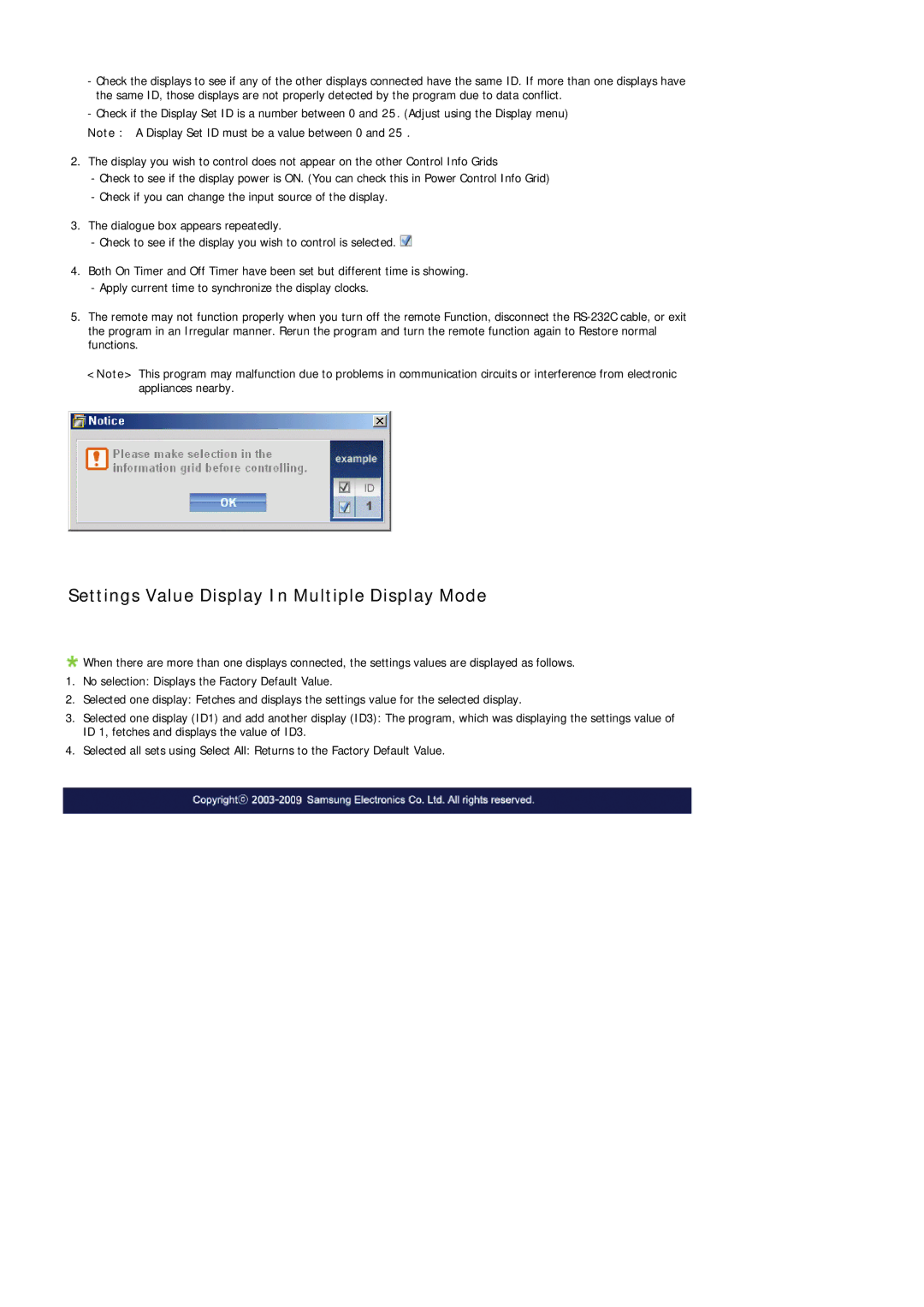 Samsung LH32MGQPBC/EN, LH32MGULBC/EN, LH32MGQLBC/EN, LH32MGUSBC/EN manual Settings Value Display In Multiple Display Mode 