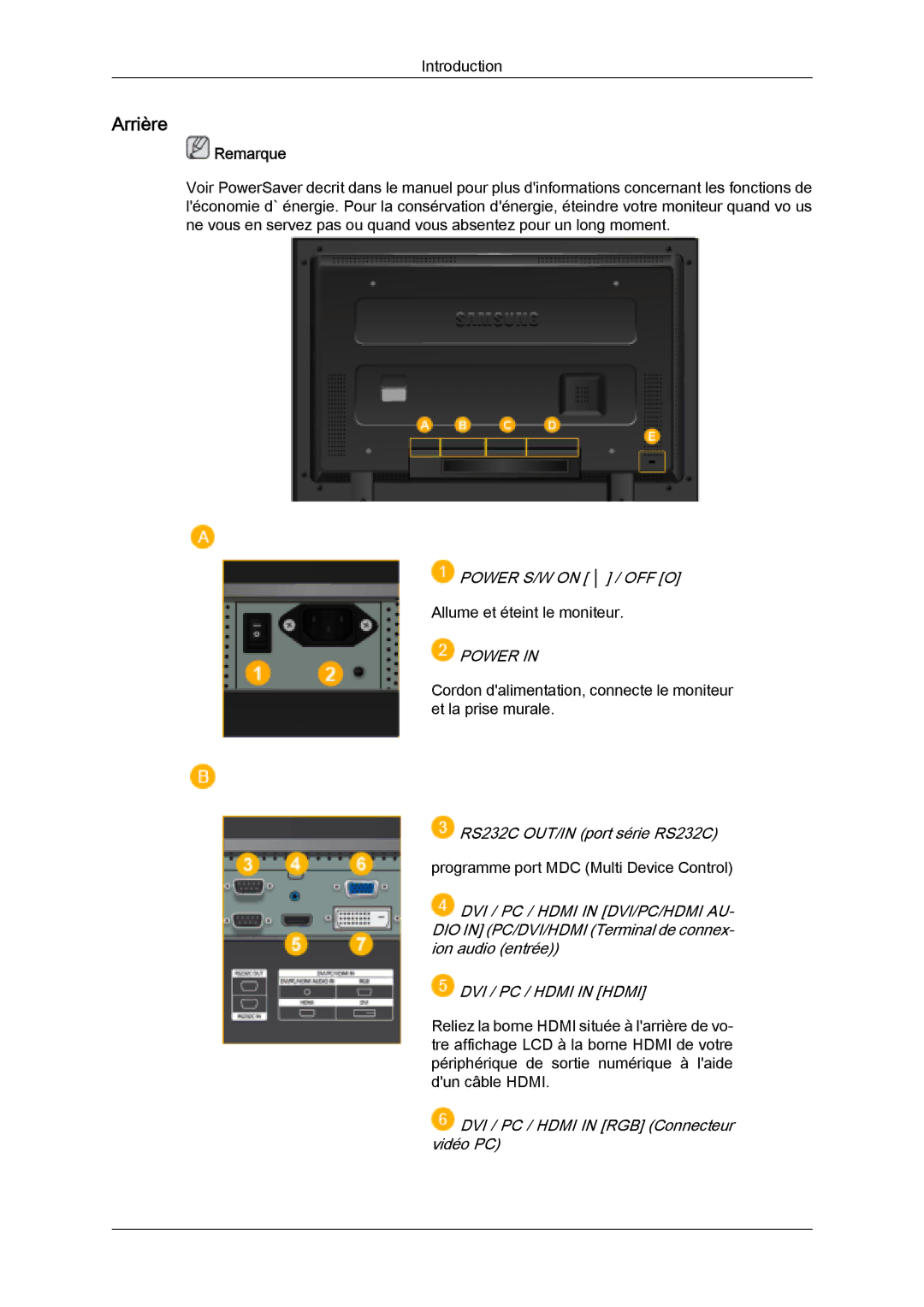 Samsung LH32MGQLBC/EN, LH32MGULBC/EN, LH32MGQPBC/EN manual Arrière, Power 