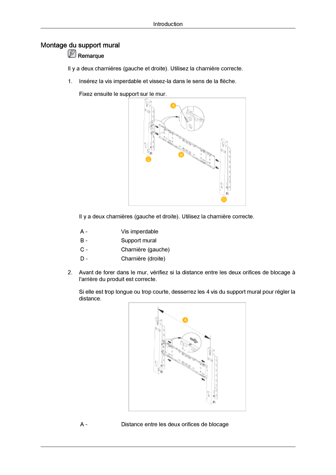 Samsung LH32MGQLBC/EN, LH32MGULBC/EN, LH32MGQPBC/EN manual Montage du support mural, Remarque 