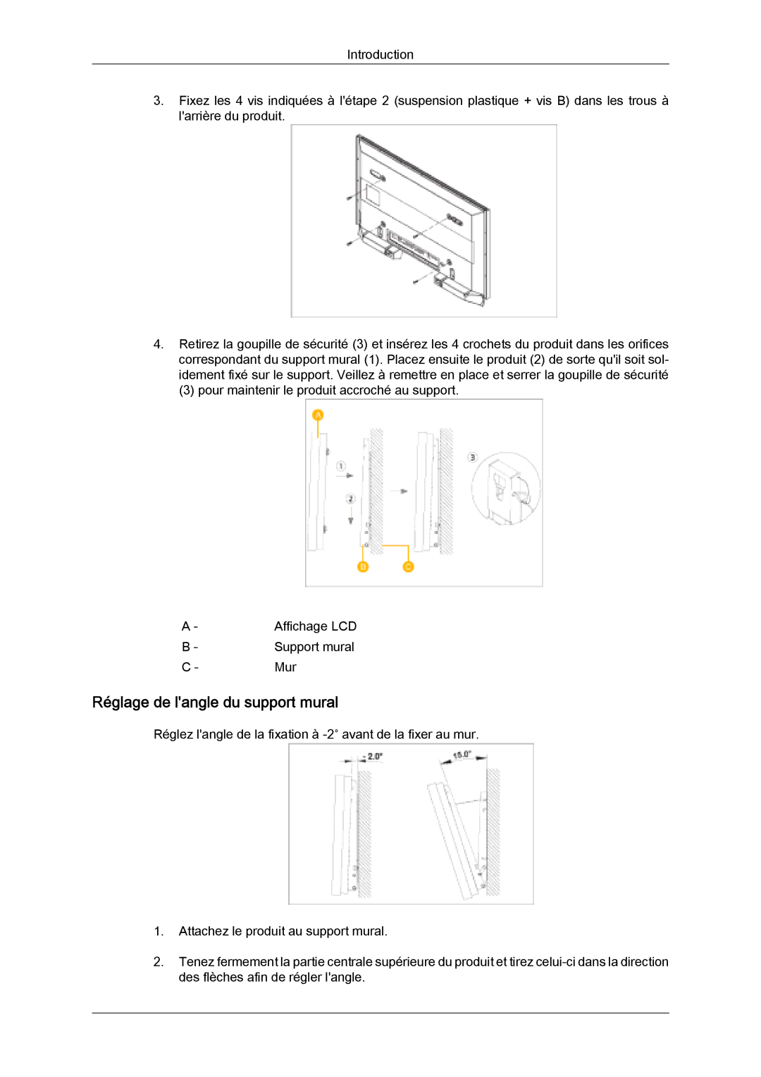 Samsung LH32MGULBC/EN, LH32MGQLBC/EN, LH32MGQPBC/EN manual Réglage de langle du support mural 