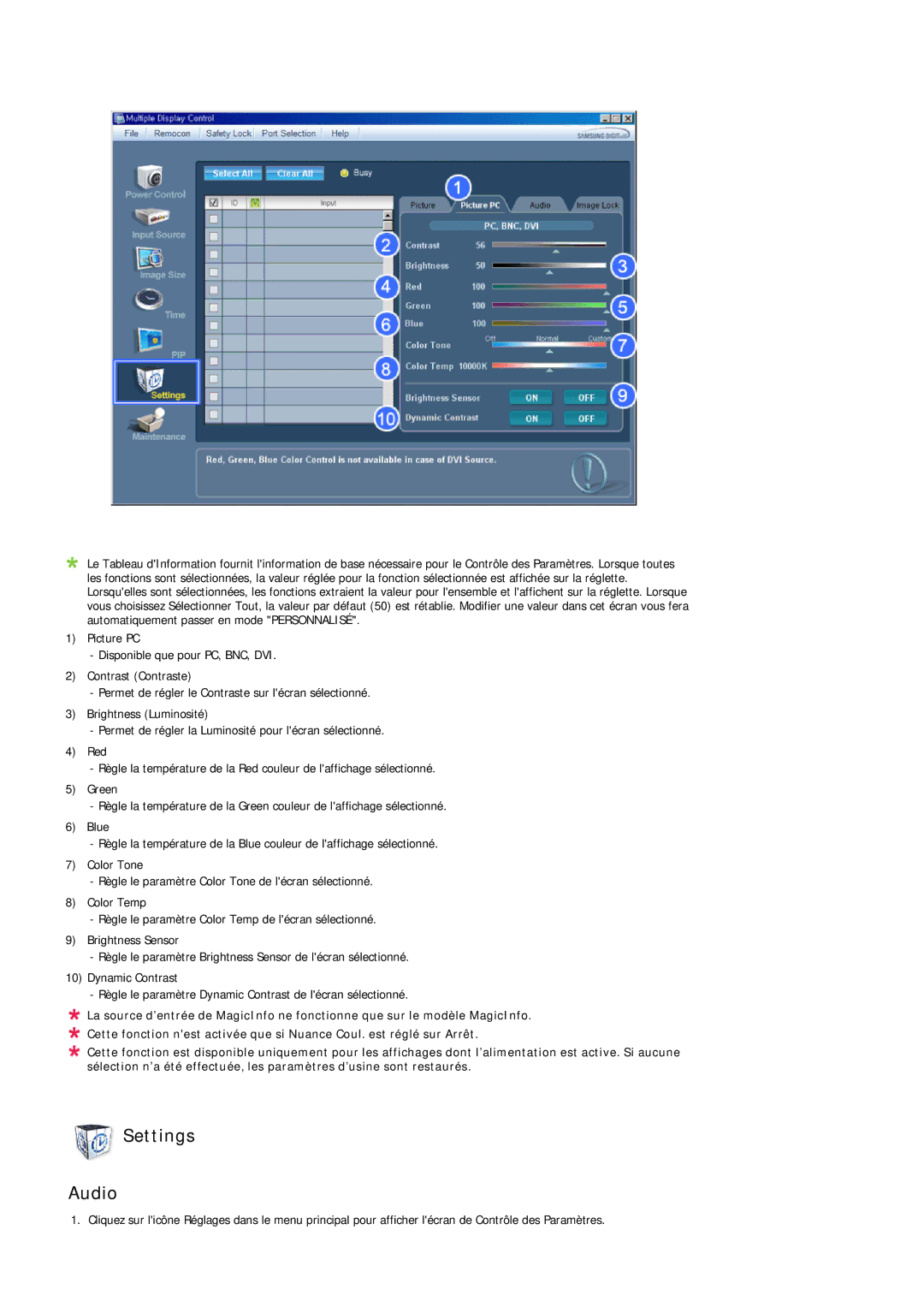 Samsung LH32MGQLBC/EN, LH32MGULBC/EN, LH32MGQPBC/EN manual Settings Audio 