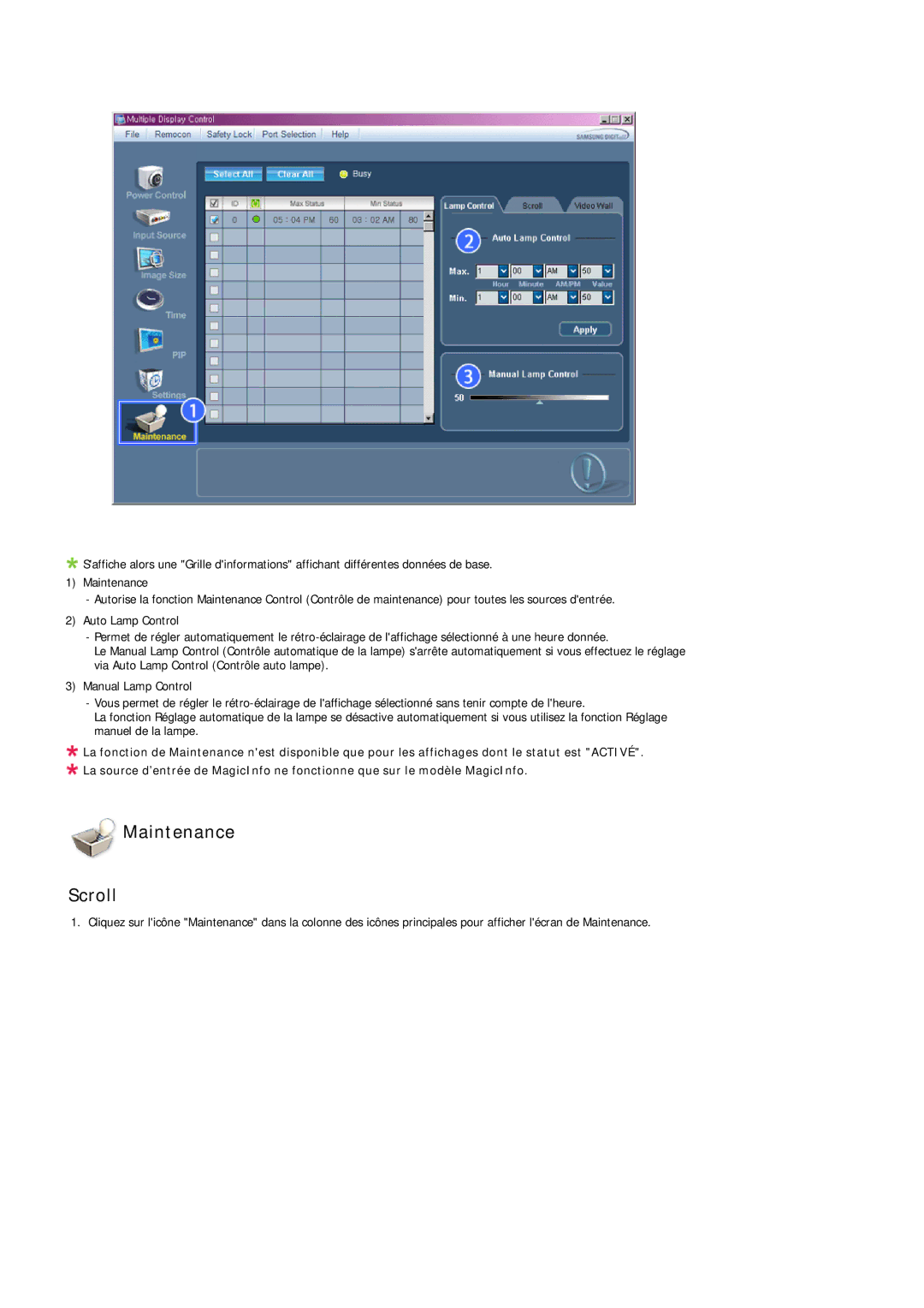 Samsung LH32MGQLBC/EN, LH32MGULBC/EN, LH32MGQPBC/EN manual Maintenance Scroll 