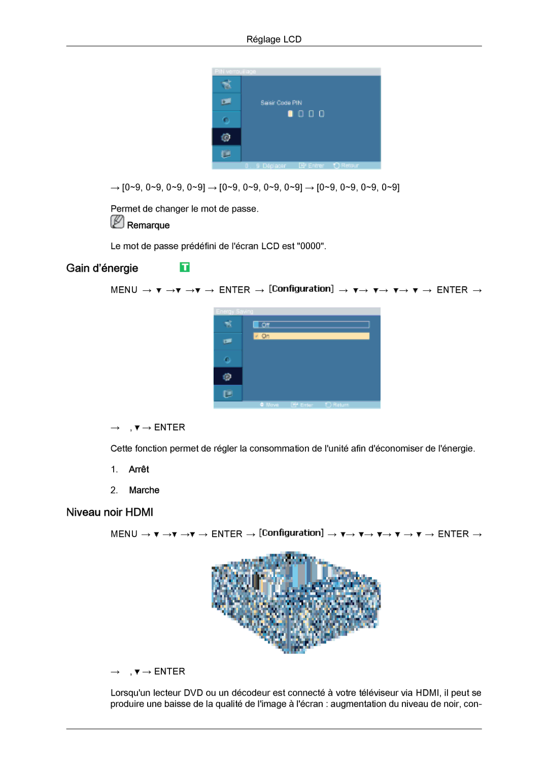 Samsung LH32MGULBC/EN, LH32MGQLBC/EN, LH32MGQPBC/EN manual Gain d’énergie, Niveau noir Hdmi 