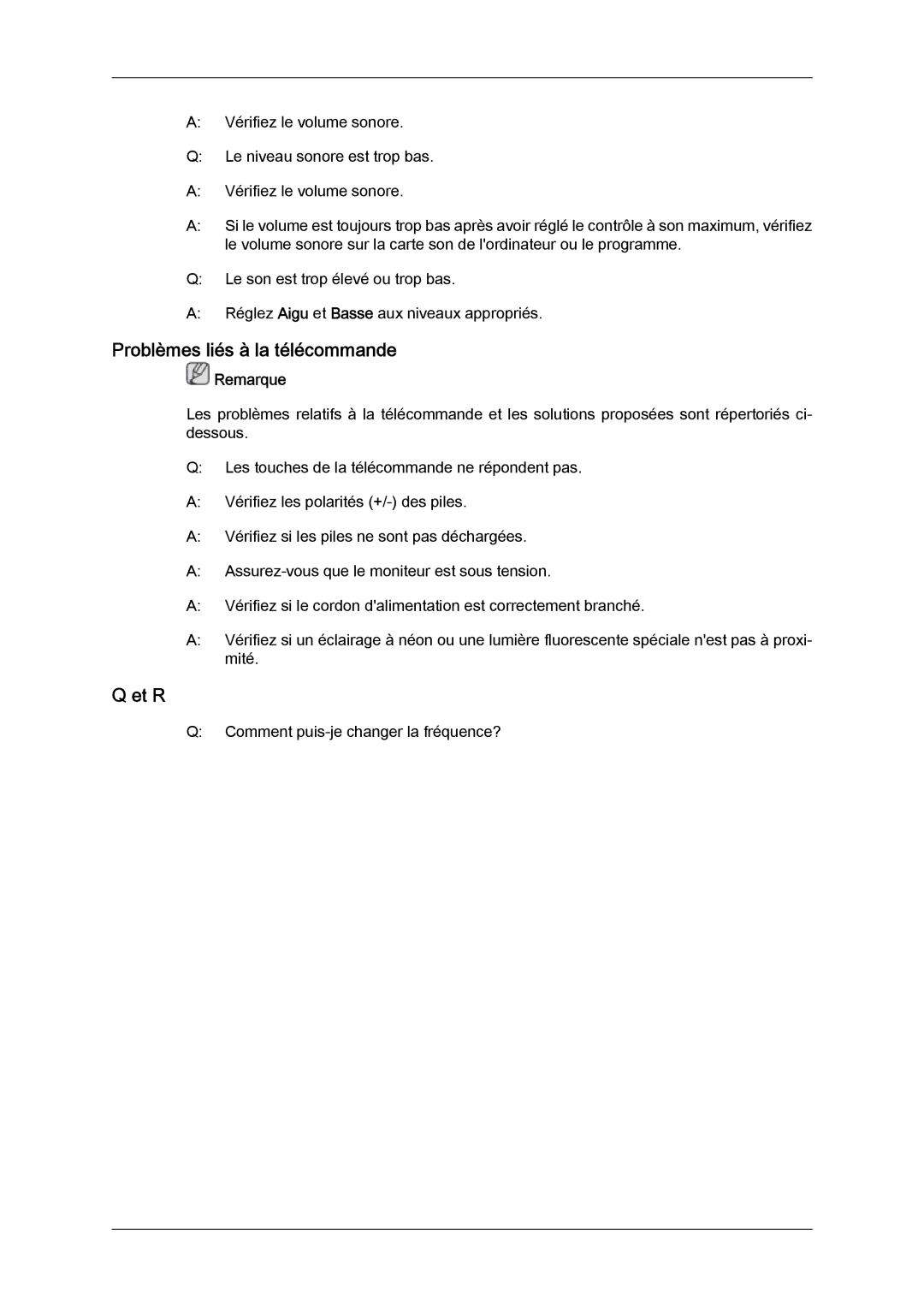 Samsung LH32MGQPBC/EN, LH32MGULBC/EN, LH32MGQLBC/EN manual Problèmes liés à la télécommande, Et R 