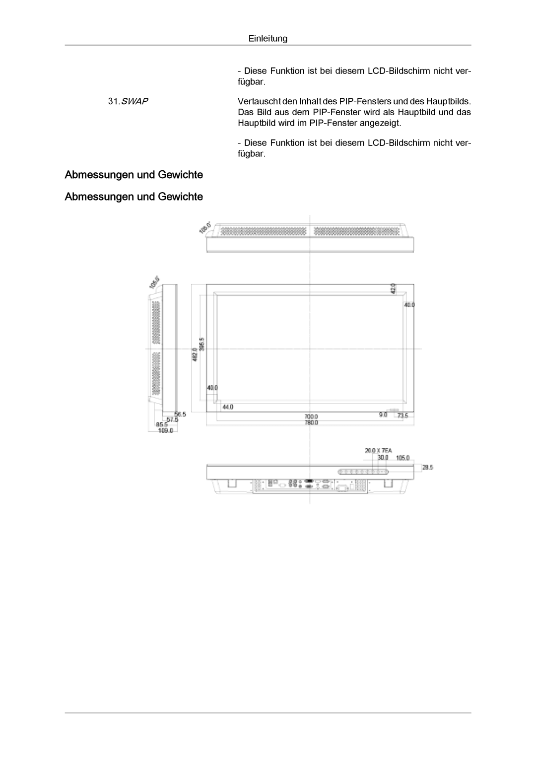 Samsung LH32MGQLBC/EN, LH32MGULBC/EN, LH32MGQPBC/EN manual Abmessungen und Gewichte 