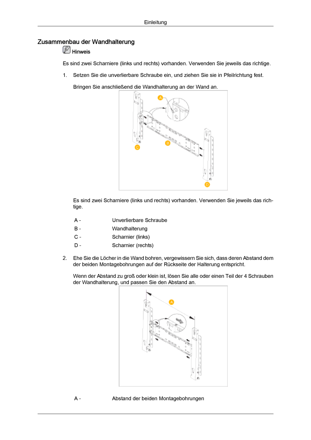 Samsung LH32MGQLBC/EN, LH32MGULBC/EN, LH32MGQPBC/EN manual Zusammenbau der Wandhalterung 