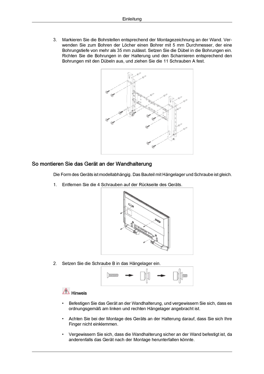 Samsung LH32MGQPBC/EN, LH32MGULBC/EN, LH32MGQLBC/EN manual So montieren Sie das Gerät an der Wandhalterung 