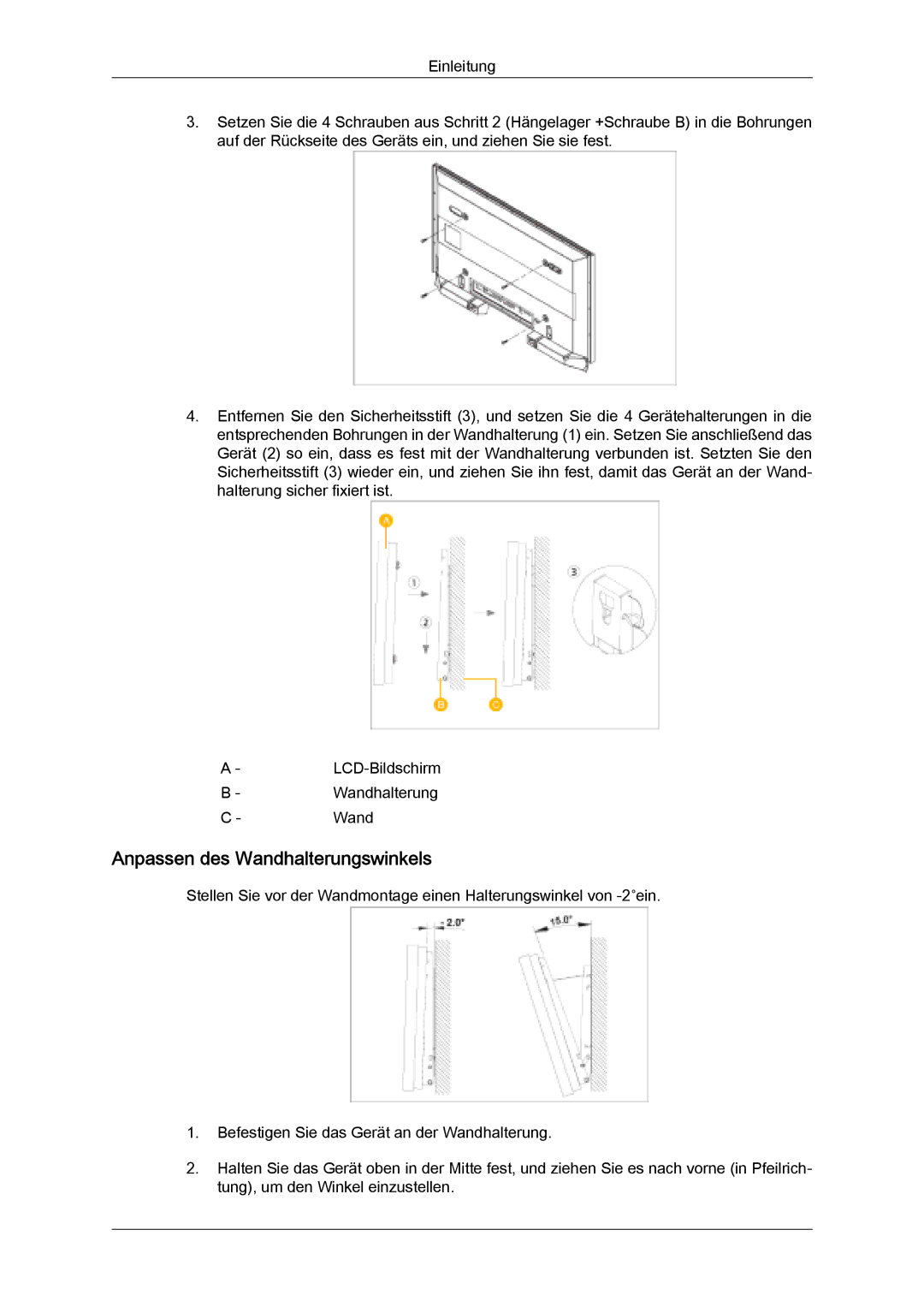 Samsung LH32MGULBC/EN, LH32MGQLBC/EN, LH32MGQPBC/EN manual Anpassen des Wandhalterungswinkels 