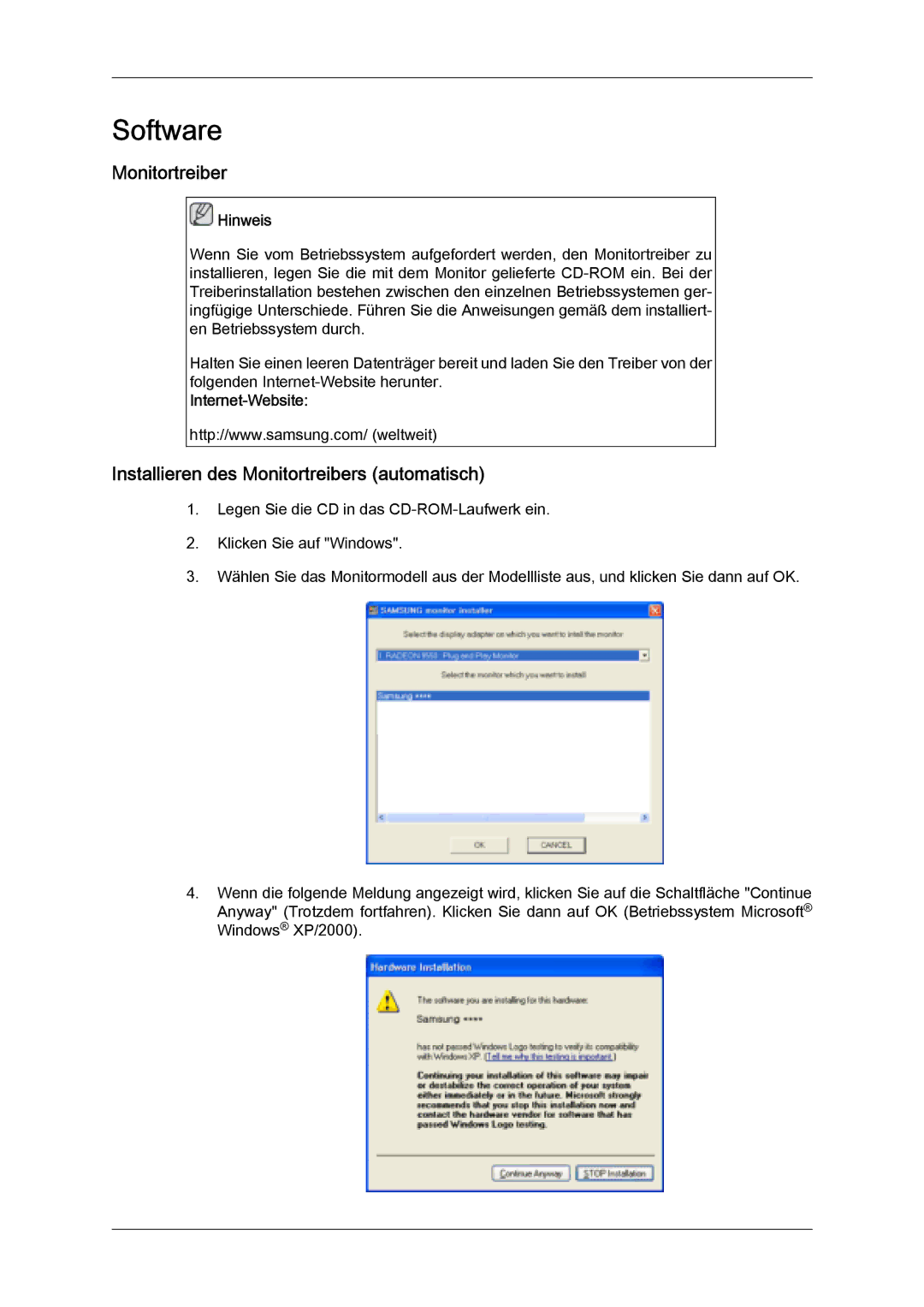 Samsung LH32MGQPBC/EN, LH32MGULBC/EN, LH32MGQLBC/EN manual Installieren des Monitortreibers automatisch, Internet-Website 