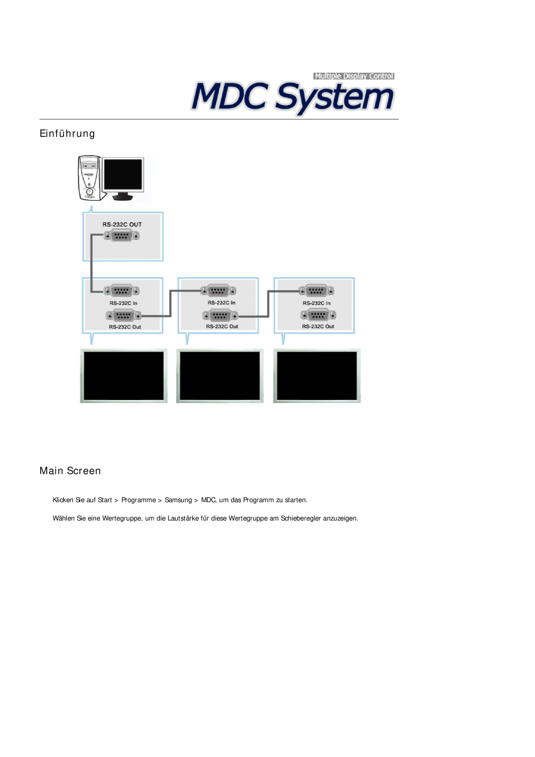 Samsung LH32MGQPBC/EN, LH32MGULBC/EN, LH32MGQLBC/EN manual Einführung Main Screen 