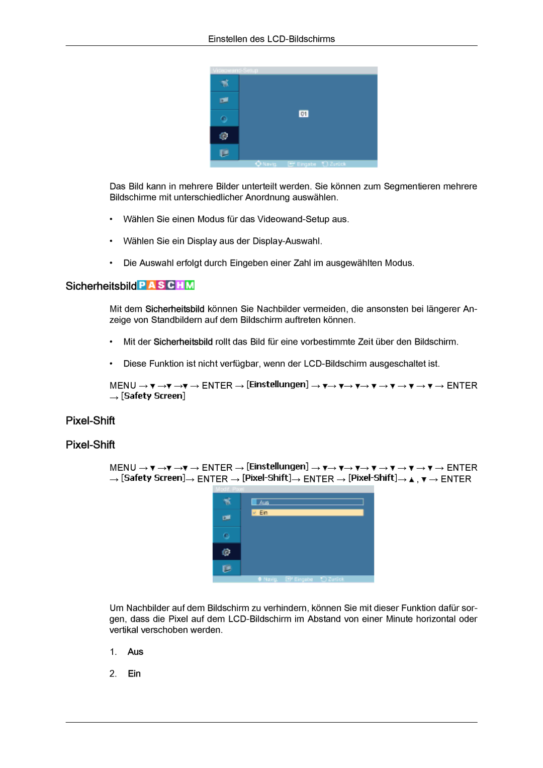 Samsung LH32MGQLBC/EN, LH32MGULBC/EN, LH32MGQPBC/EN manual Sicherheitsbild, Pixel-Shift 