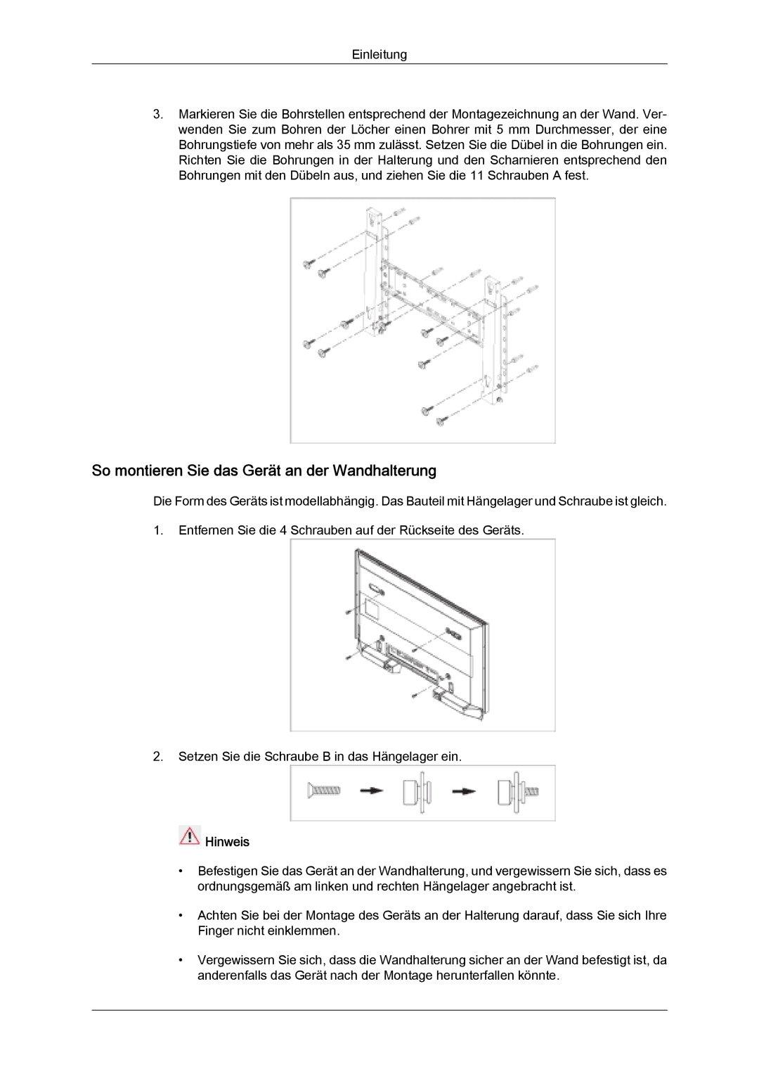 Samsung LH32MGULBC/EN, LH32MGQLBC/EN, LH32MGQPBC/EN manual So montieren Sie das Gerät an der Wandhalterung 