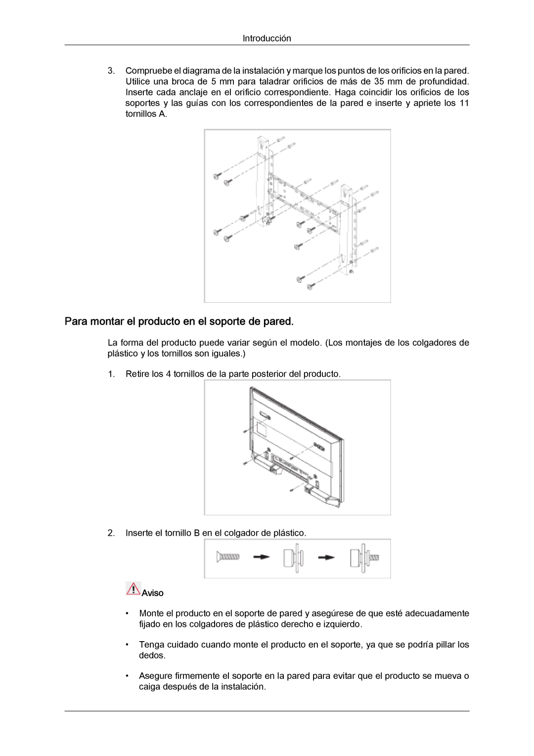 Samsung LH32MGQMBC/EN, LH32MGULBC/EN, LH32MGQLBC/EN, LH32MGUSBC/EN manual Para montar el producto en el soporte de pared 