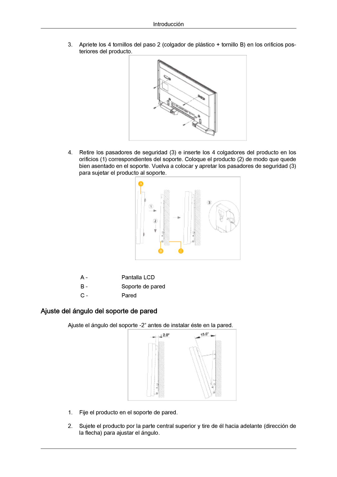 Samsung LH32MGULBC/EN, LH32MGQLBC/EN, LH32MGUSBC/EN, LH32MGQMBC/EN manual Ajuste del ángulo del soporte de pared 