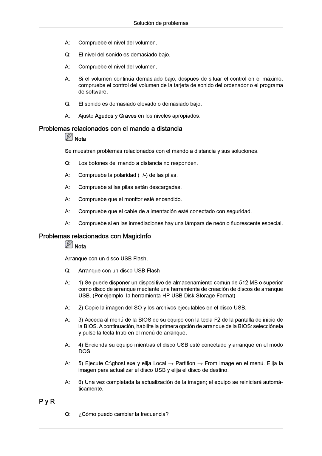 Samsung LH32MGQMBC/EN, LH32MGULBC/EN Problemas relacionados con el mando a distancia, Problemas relacionados con MagicInfo 