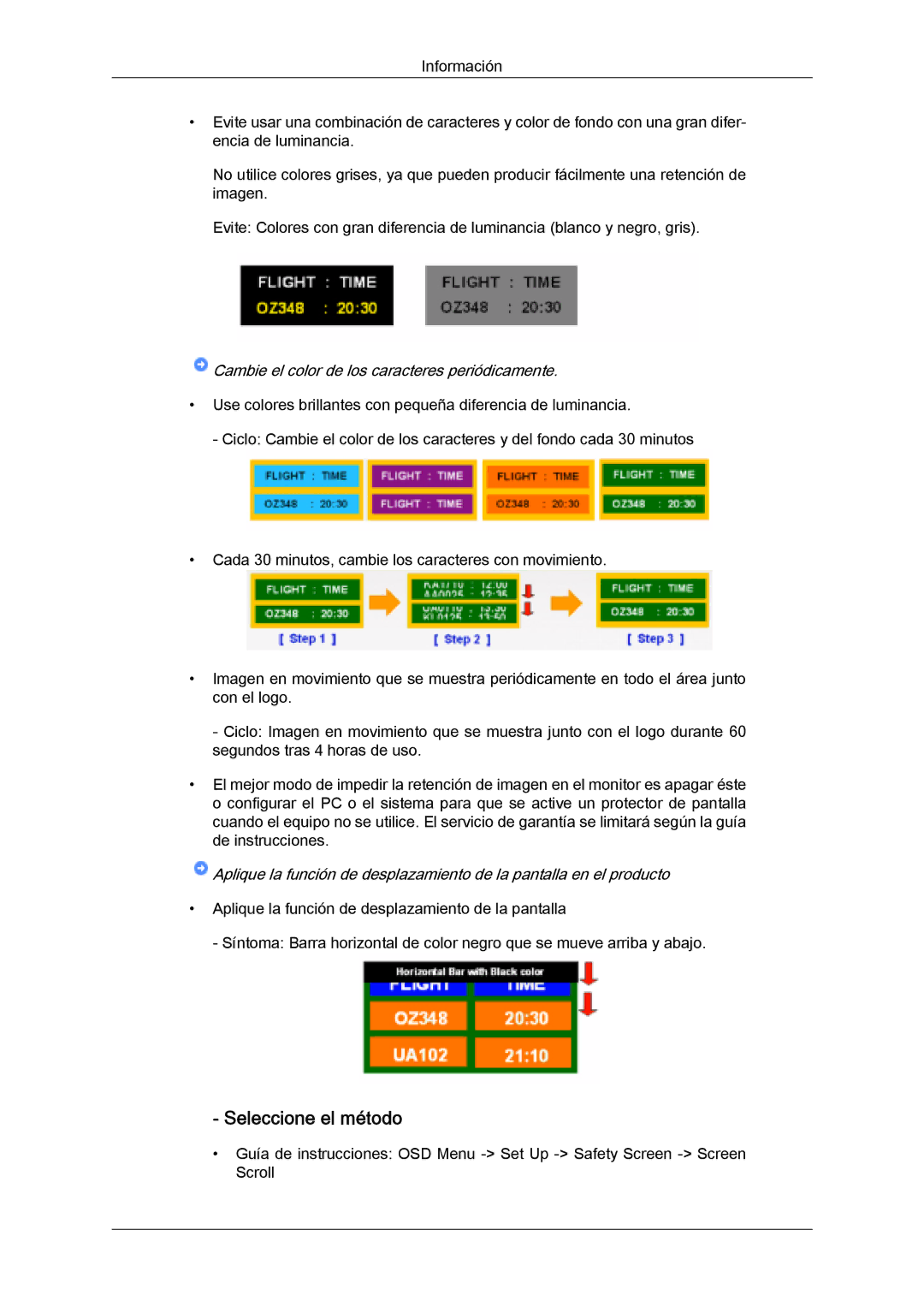 Samsung LH32MGULBC/EN, LH32MGQLBC/EN, LH32MGUSBC/EN Seleccione el método, Cambie el color de los caracteres periódicamente 