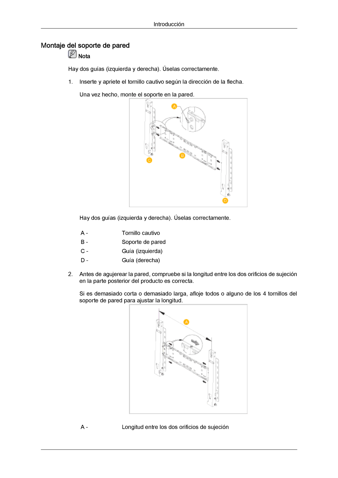 Samsung LH32MGUSBC/EN, LH32MGULBC/EN, LH32MGQLBC/EN, LH32MGQMBC/EN manual Montaje del soporte de pared, Nota 