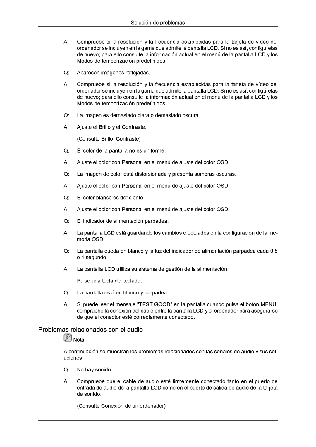 Samsung LH32MGUSBC/EN, LH32MGULBC/EN, LH32MGQLBC/EN, LH32MGQMBC/EN manual Problemas relacionados con el audio 