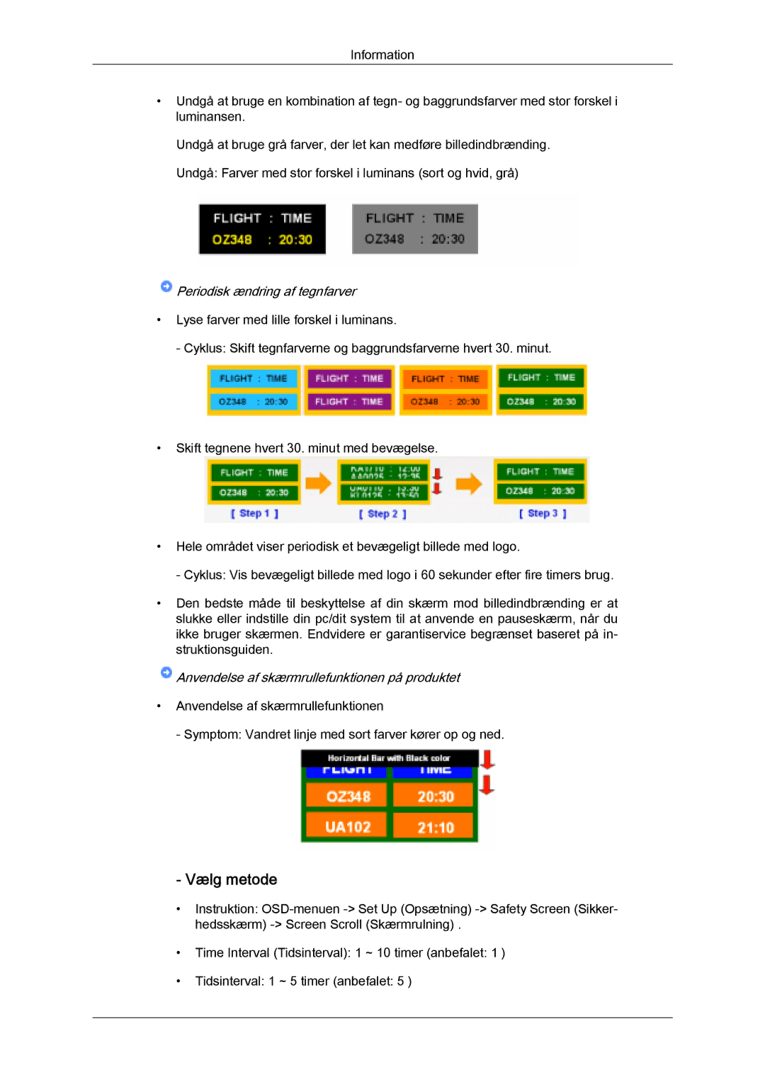 Samsung LH32MGULBC/EN, LH32MGQLBC/EN manual Vælg metode, Periodisk ændring af tegnfarver 