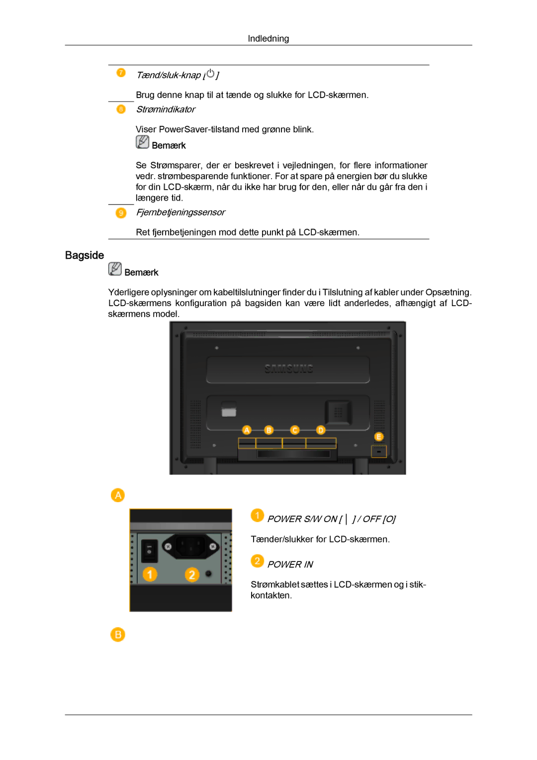 Samsung LH32MGQLBC/EN, LH32MGULBC/EN manual Bagside, Power 