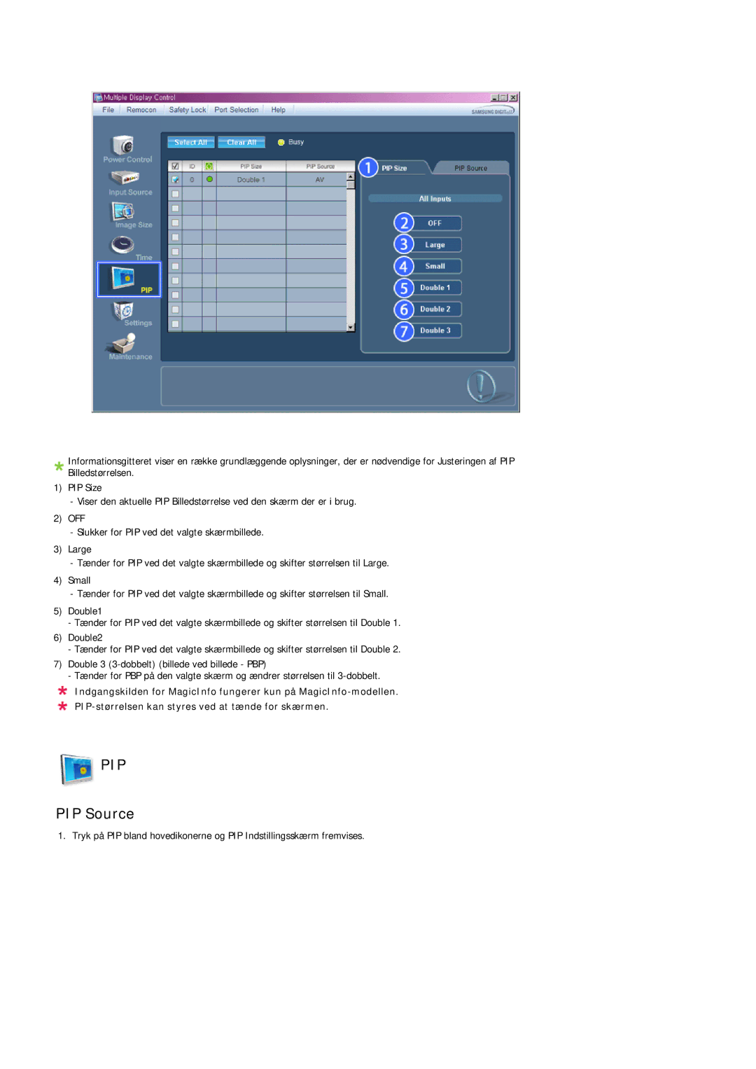 Samsung LH32MGQLBC/EN, LH32MGULBC/EN manual PIP Source 