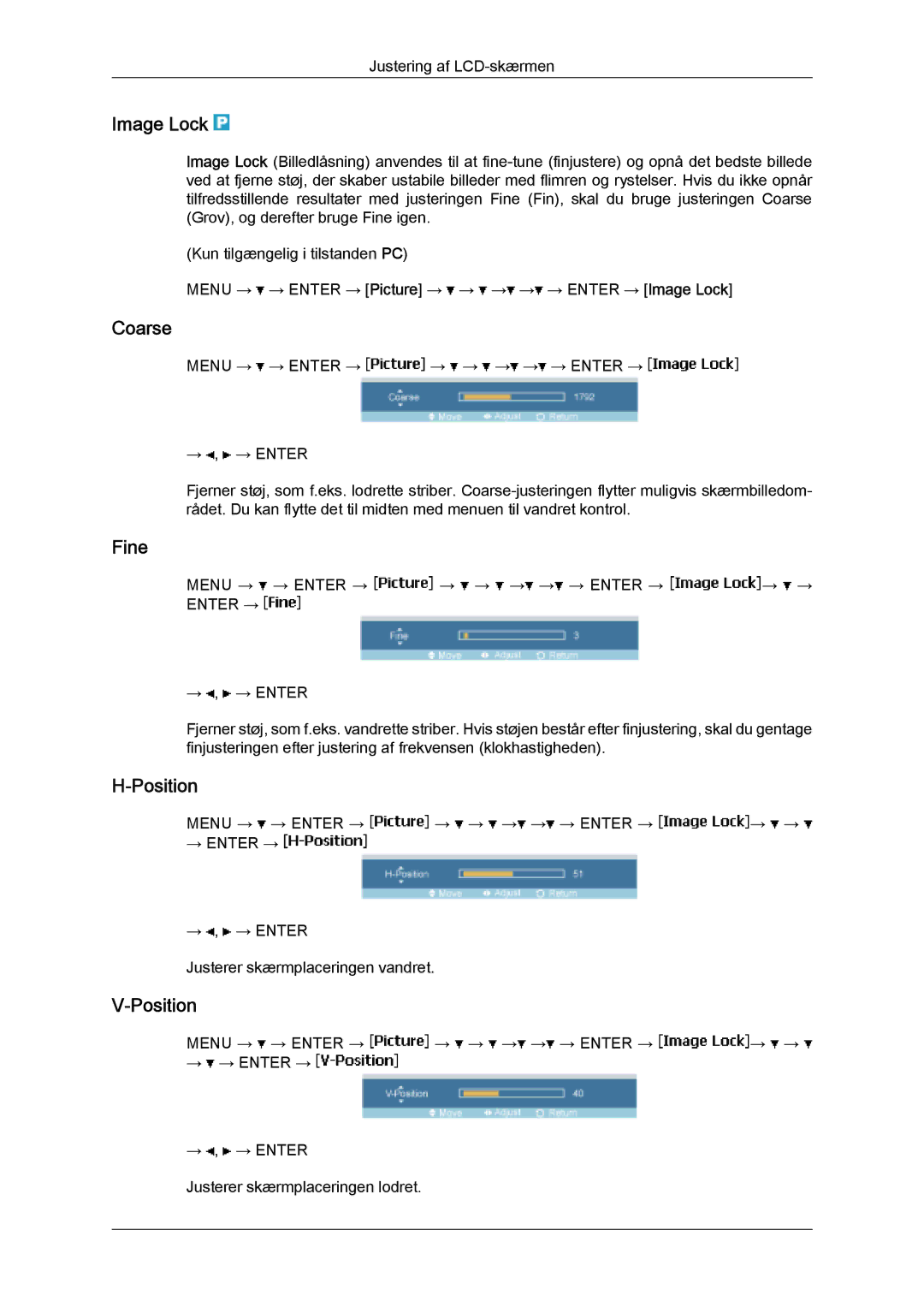 Samsung LH32MGULBC/EN, LH32MGQLBC/EN manual Image Lock, Coarse, Fine, Position 