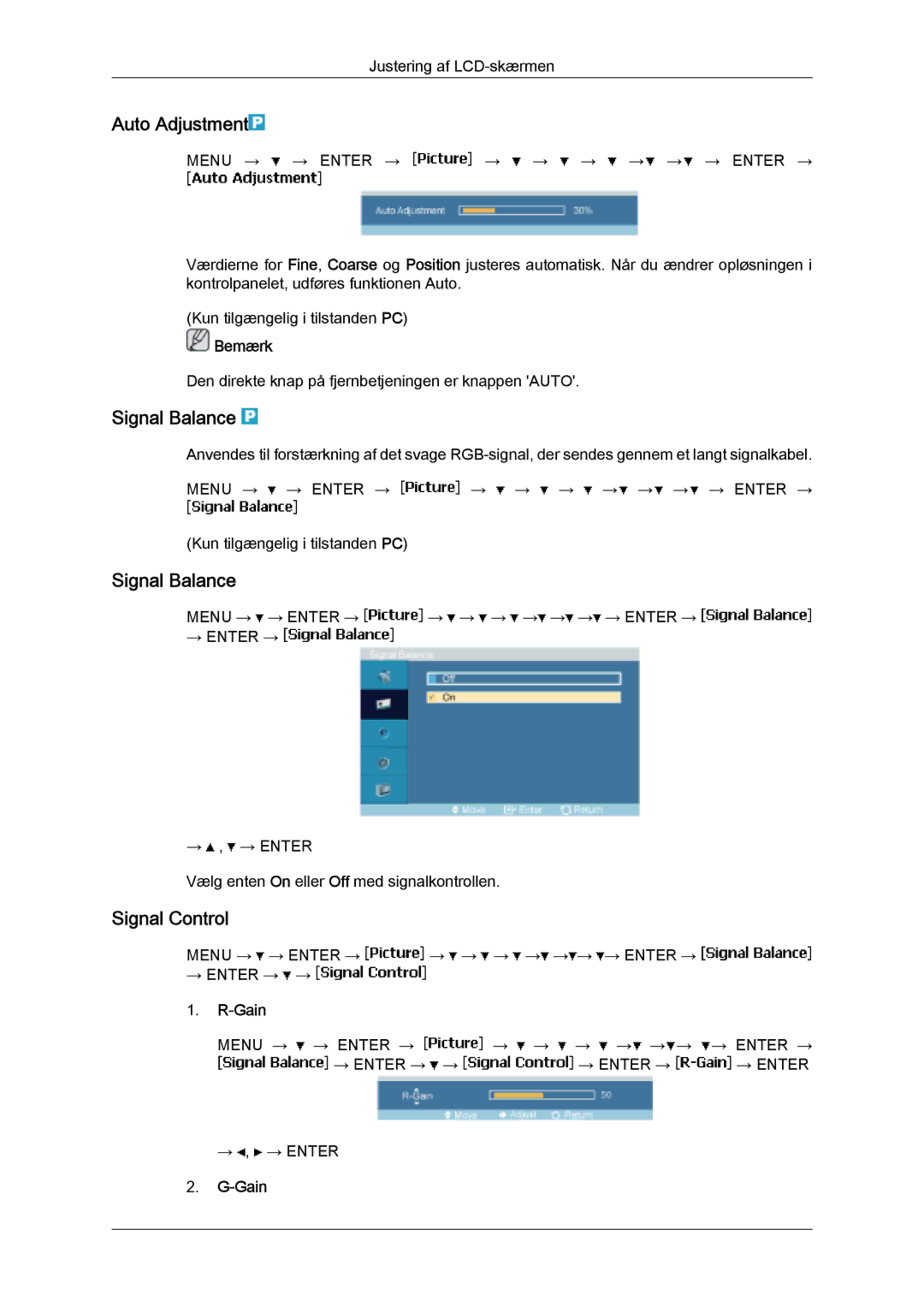 Samsung LH32MGQLBC/EN, LH32MGULBC/EN manual Auto Adjustment, Signal Balance, Signal Control, Gain 