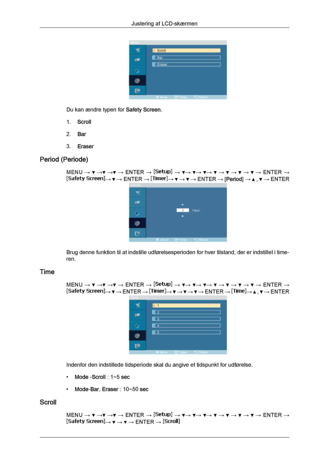 Samsung LH32MGQLBC/EN, LH32MGULBC/EN Period Periode, Scroll Bar Eraser, Mode -Scroll 1~5 sec Mode-Bar,Eraser 10~50 sec 