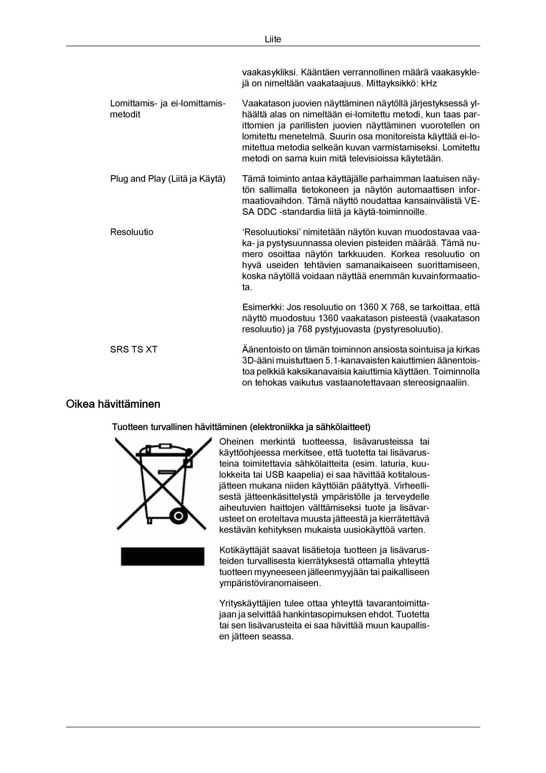 Samsung LH32MGQLBC/EN, LH32MGULBC/EN manual Oikea hävittäminen, Srs Ts Xt 