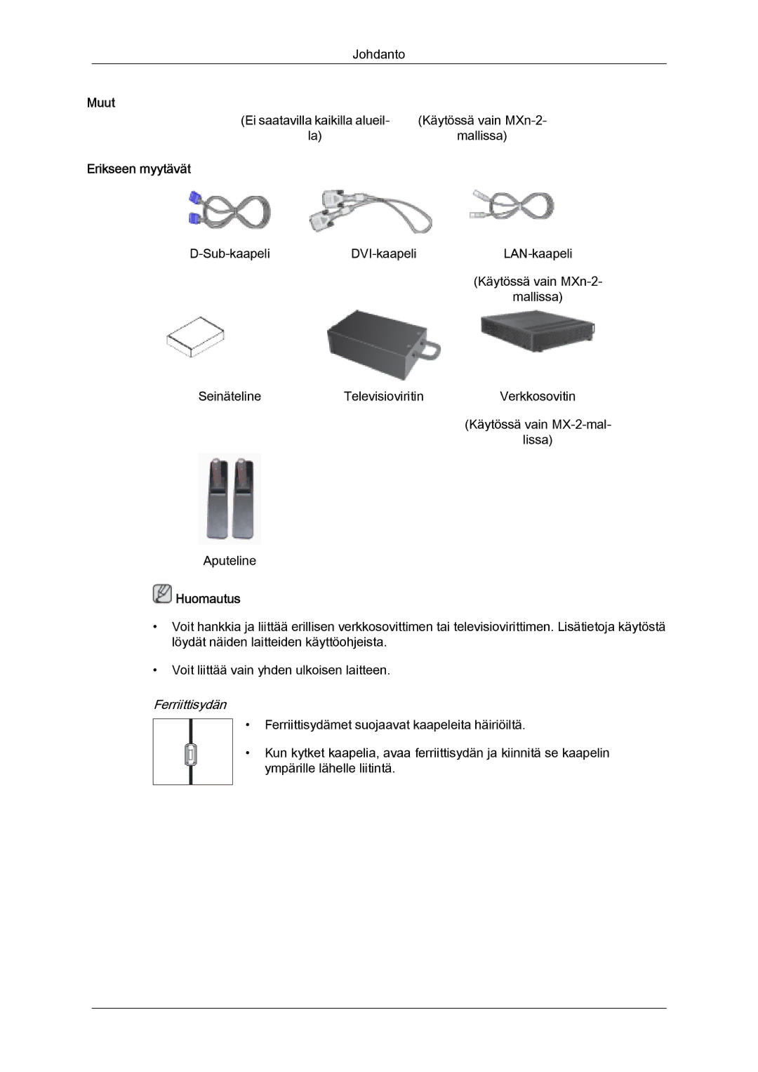 Samsung LH32MGQLBC/EN, LH32MGULBC/EN manual Erikseen myytävät, Ferriittisydän 