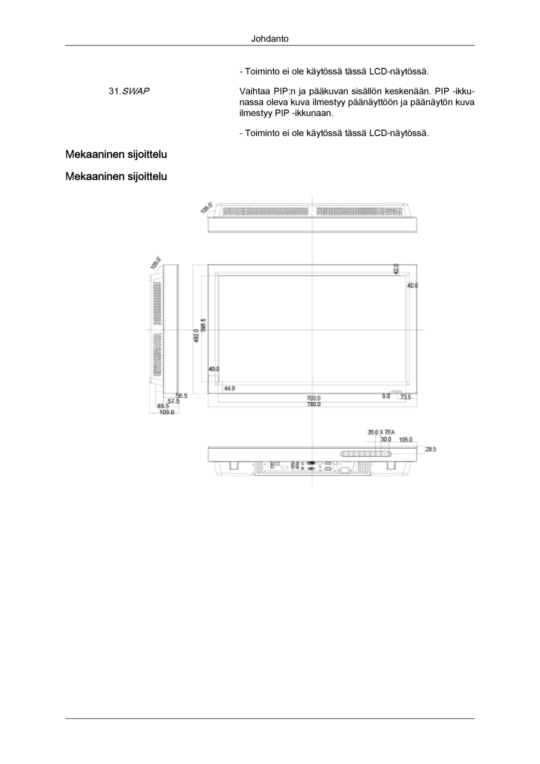 Samsung LH32MGQLBC/EN, LH32MGULBC/EN manual Mekaaninen sijoittelu, Swap 