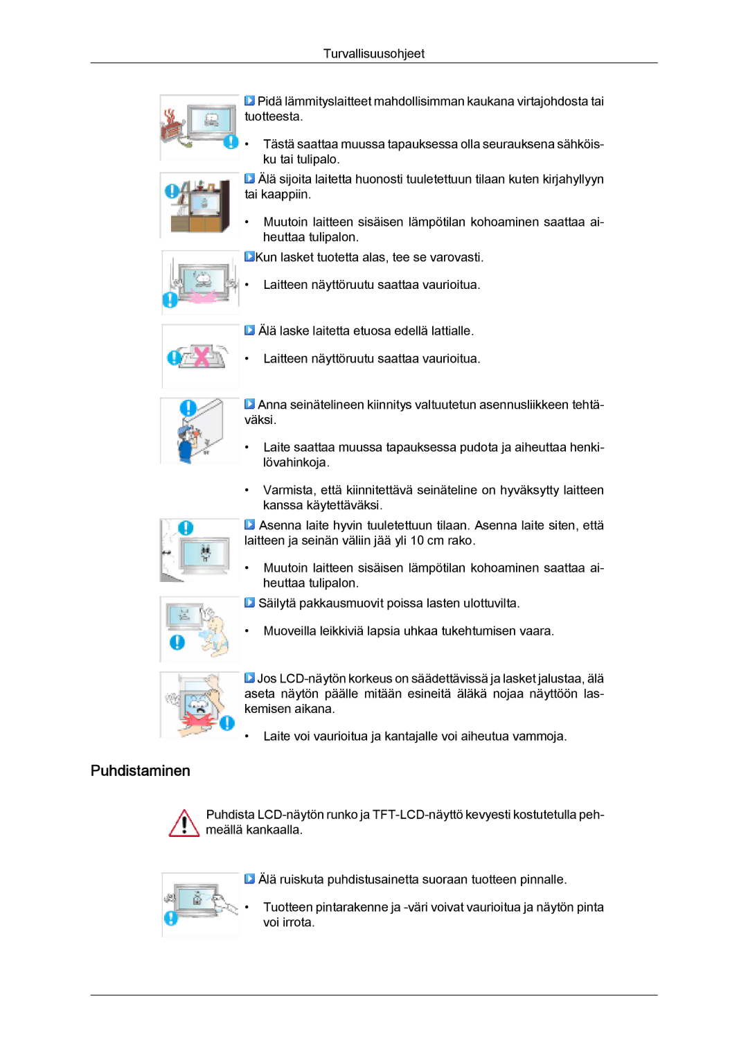 Samsung LH32MGULBC/EN, LH32MGQLBC/EN manual Puhdistaminen 