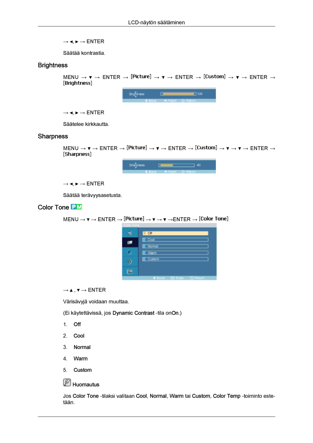 Samsung LH32MGQLBC/EN, LH32MGULBC/EN manual Brightness, Sharpness, Color Tone 