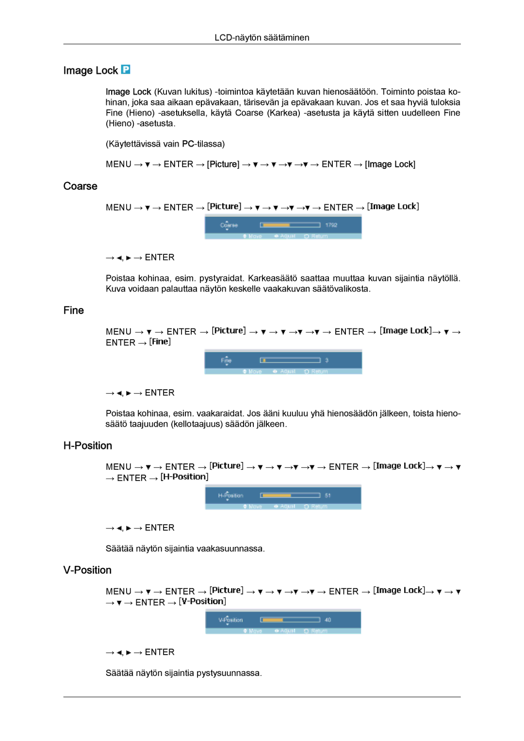 Samsung LH32MGQLBC/EN, LH32MGULBC/EN manual Image Lock, Coarse, Fine, Position 