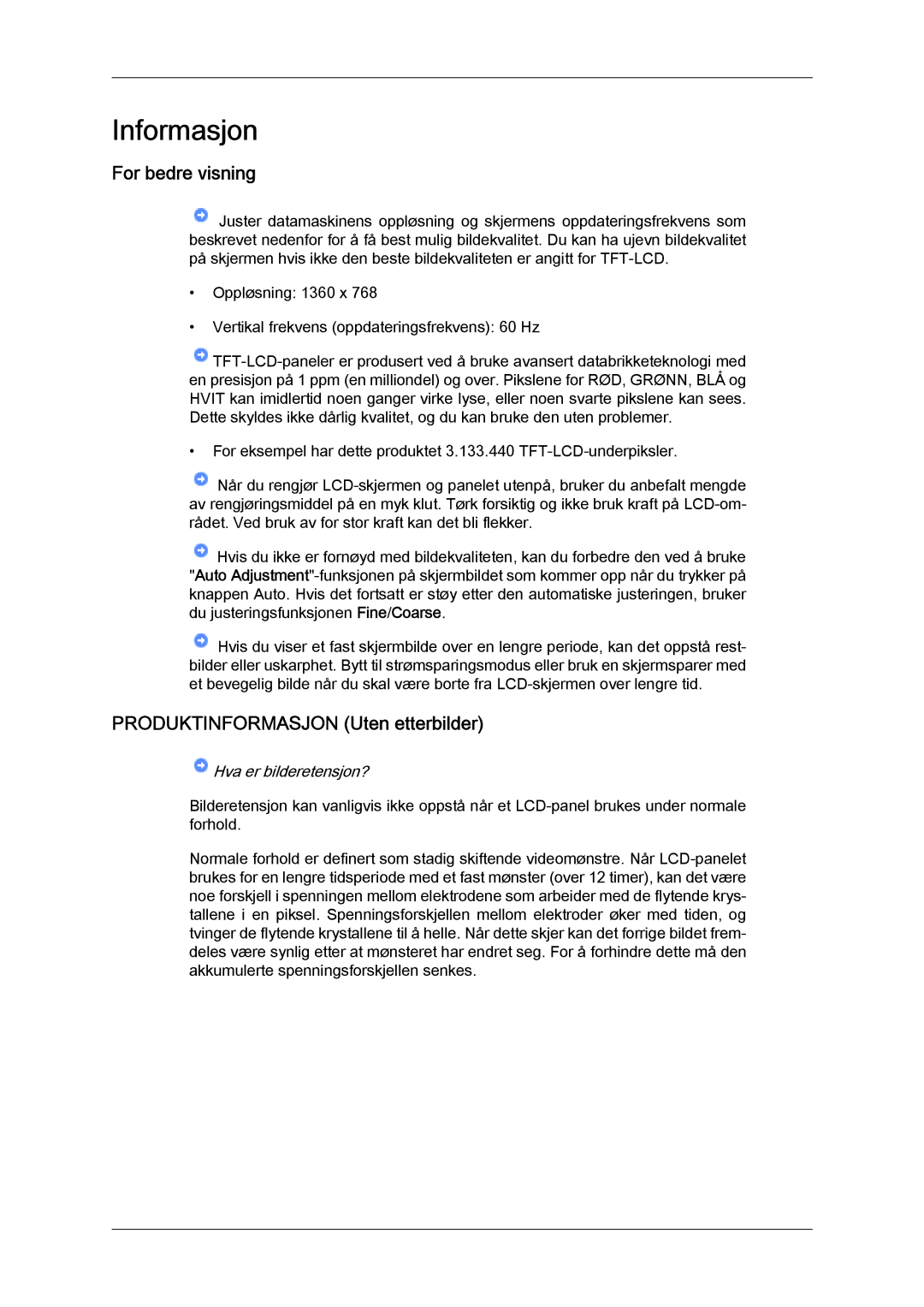 Samsung LH32MGULBC/EN, LH32MGQLBC/EN manual For bedre visning, Produktinformasjon Uten etterbilder 