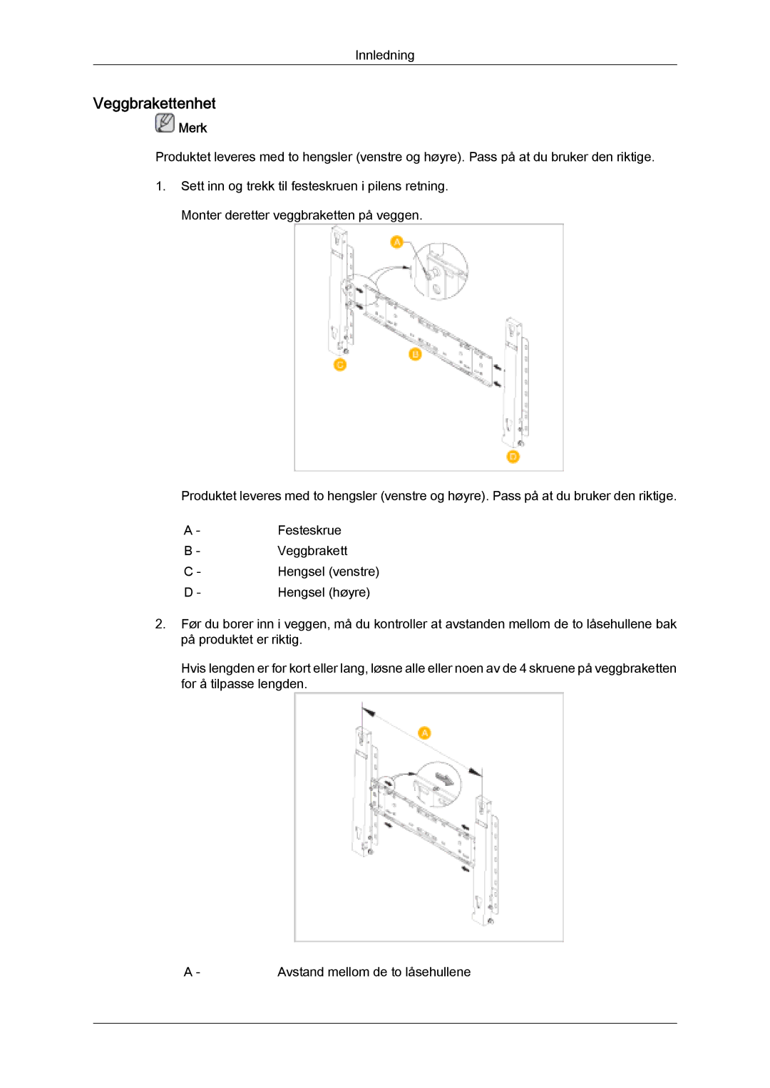 Samsung LH32MGULBC/EN, LH32MGQLBC/EN manual Veggbrakettenhet 