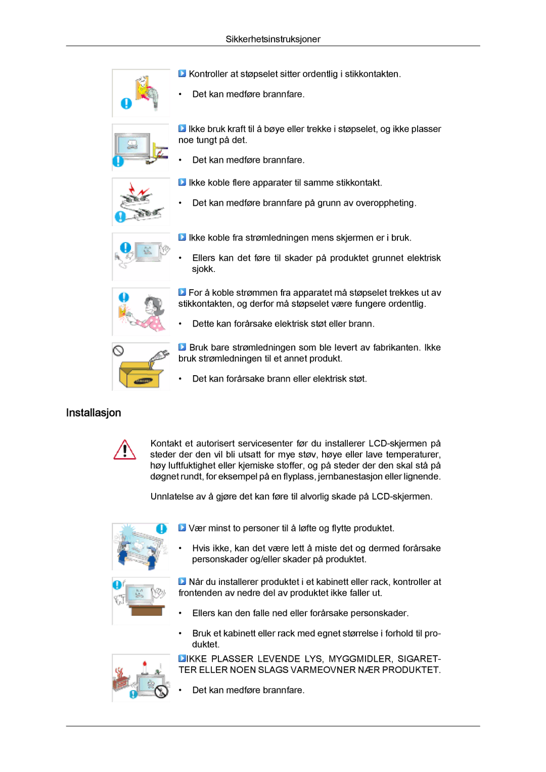 Samsung LH32MGQLBC/EN, LH32MGULBC/EN manual Installasjon 