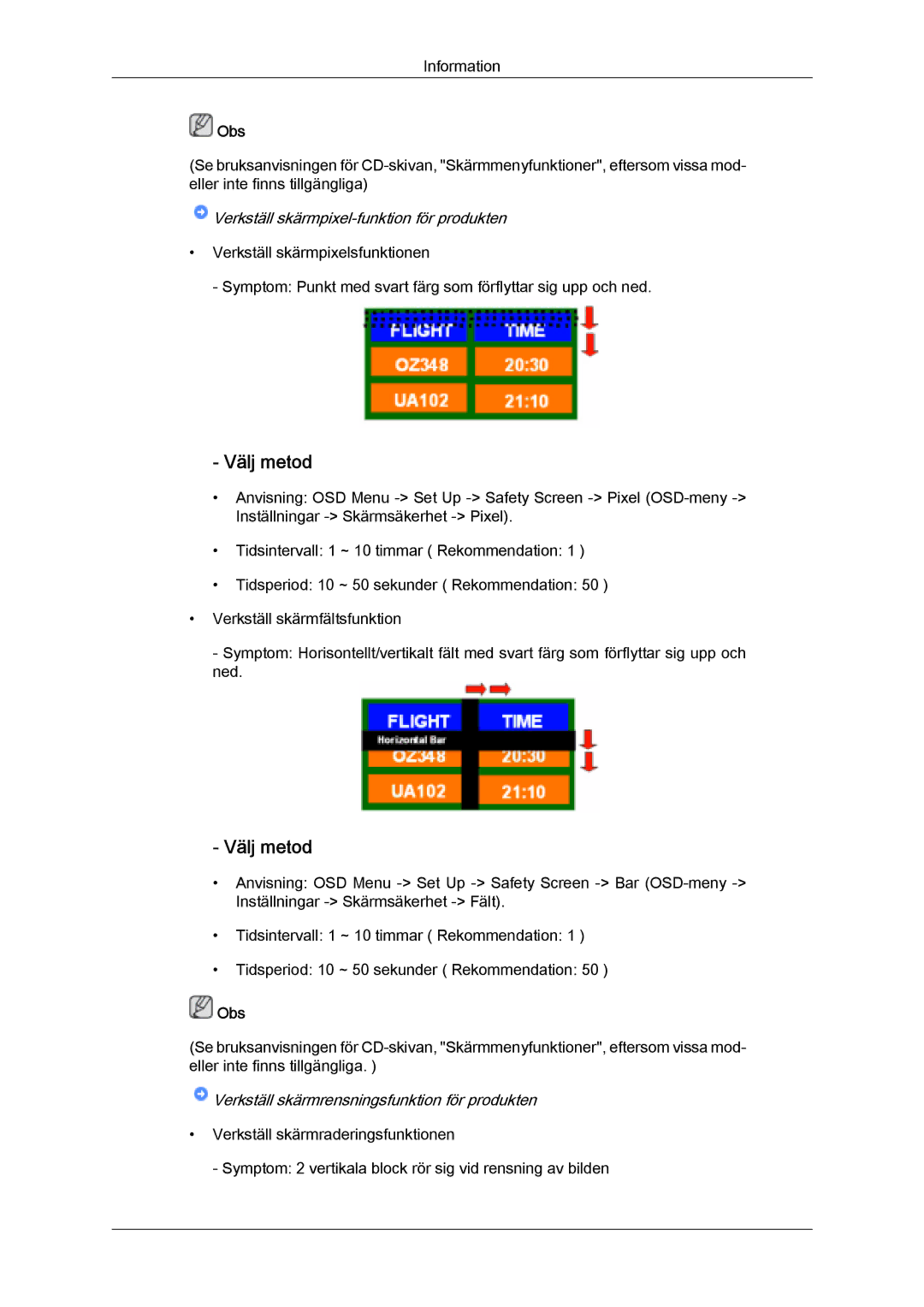 Samsung LH32MGQLBC/EN, LH32MGULBC/EN manual Verkställ skärmpixel-funktion för produkten 