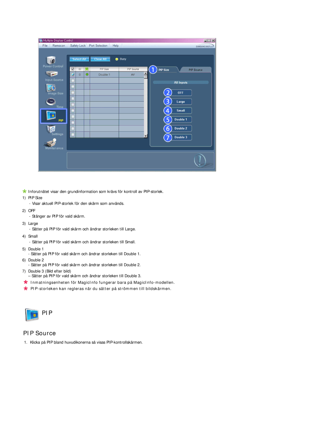 Samsung LH32MGQLBC/EN, LH32MGULBC/EN manual PIP Source 