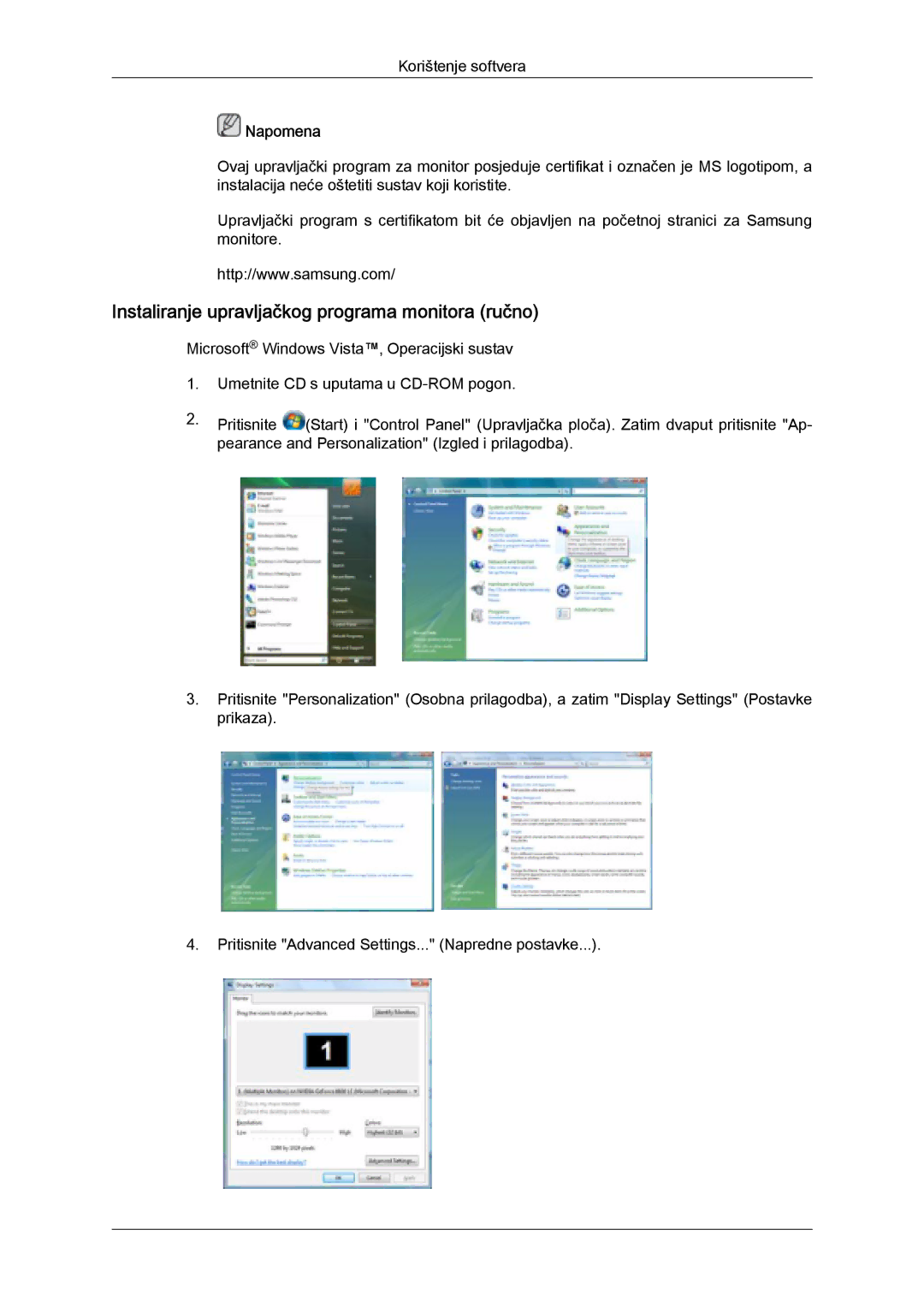 Samsung LH32MGQLBC/EN, LH32MGULBC/EN manual Instaliranje upravljačkog programa monitora ručno 