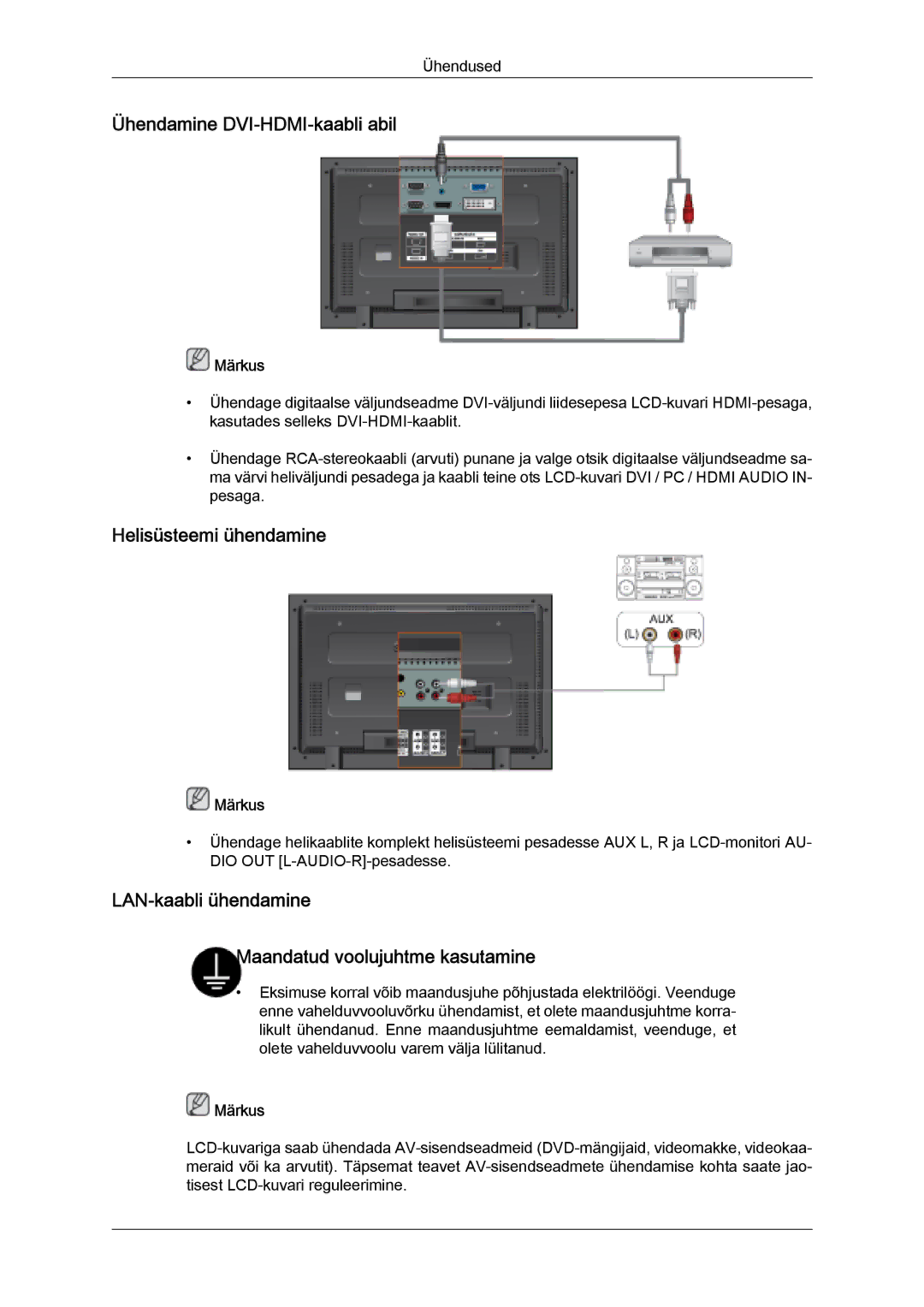 Samsung LH32MGULBC/EN manual Ühendamine DVI-HDMI-kaabli abil, Helisüsteemi ühendamine 